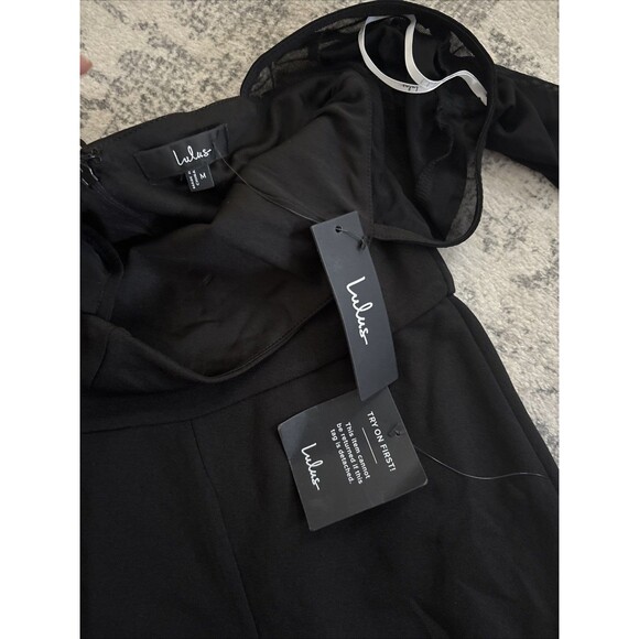 Lulus Lovingly Yours Black Mesh Long Sleeve Jumpsuit Size Medium Sexy Wedding - Picture 4 of 8